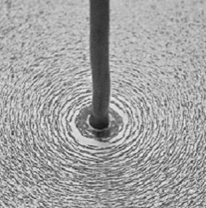 그림 2-9. 도선 주위의 철가루 배치. 데이비는 도선 주위의 원형 자기 작용을 가시화하기 위해 철가루를 이용했다.